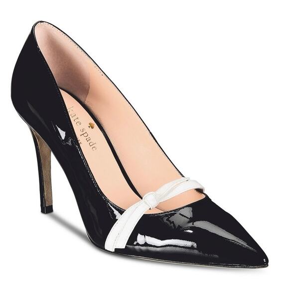 Kate spade Viola Black Patent Leather White Bow Pumps size 10 NIB - Picture 3 of 13